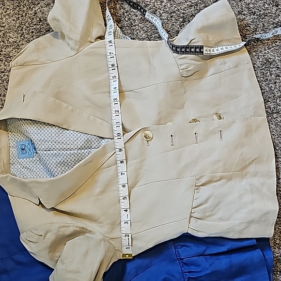 2 STUNNING CECE CROP LINEN BLAZERS blue and natural - Picture 14 of 14